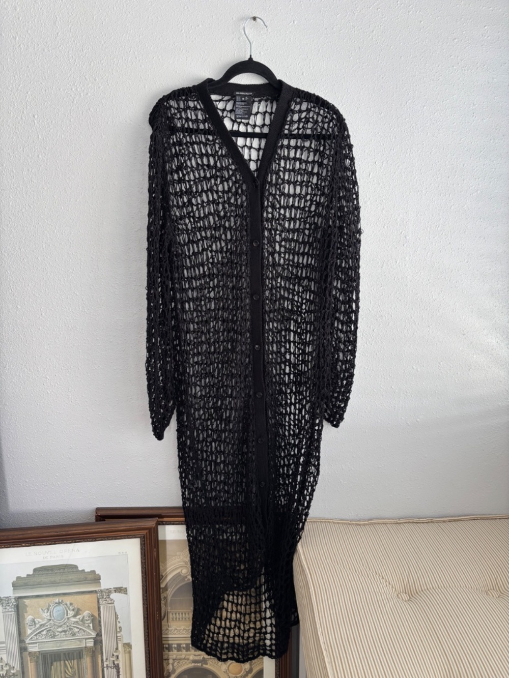 Ann Demeulemeester Black Open Knit Long Duster Cardigan - Size M